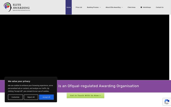 Screenshot ta' eliteawarding.co.uk
