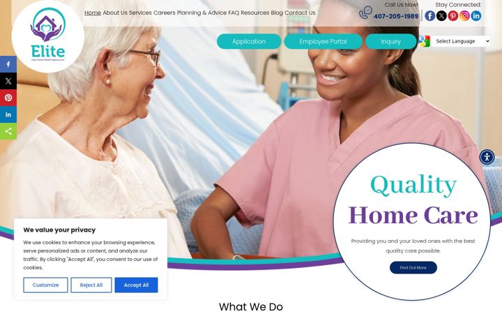 Screenshot of elitecarehomehealthagency.com