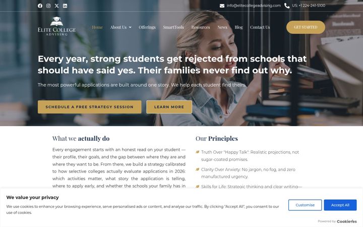 Screenshot of elitecollegeadvising.com