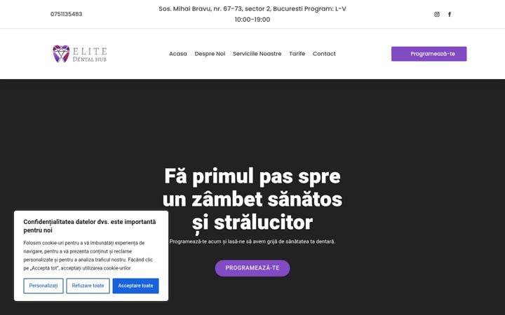 Captură de ecran a elitedentalhub.ro