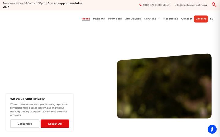 Skjámynd af elitehomehealth.org