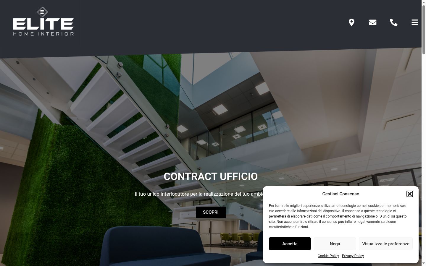 Screenshot del banner di consenso mostrato prima di qualsiasi interazione