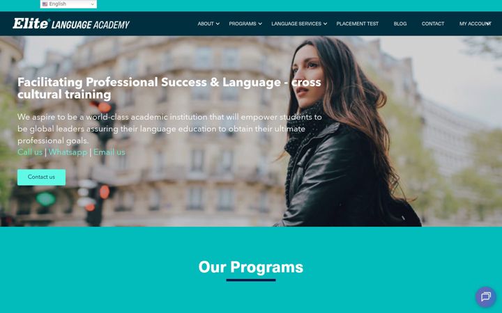 Skjámynd af elitelanguageacademy.org