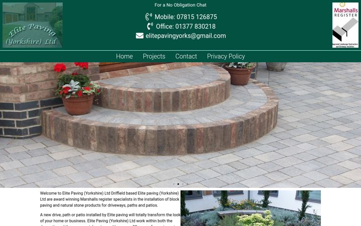 Screenshot of elitepavingyorkshire.co.uk