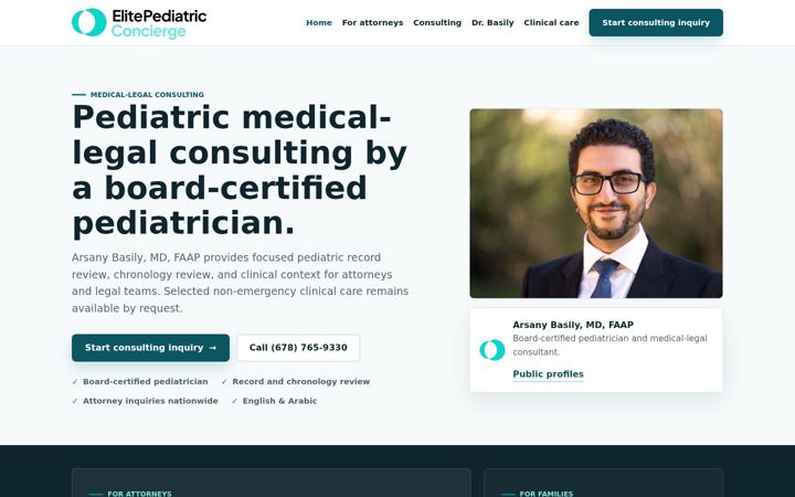 Screenshot of elitepediatricconcierge.com