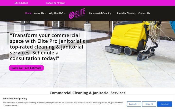 Captură de ecran a eliteprojanitorial.ca