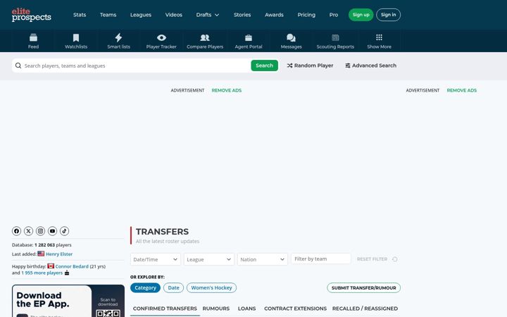 Screenshot του eliteprospects.com