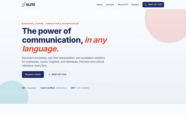 Screenshot of elitetranslationorlando.com