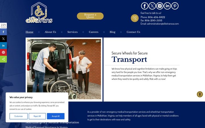 Screenshot of elitetransva.com