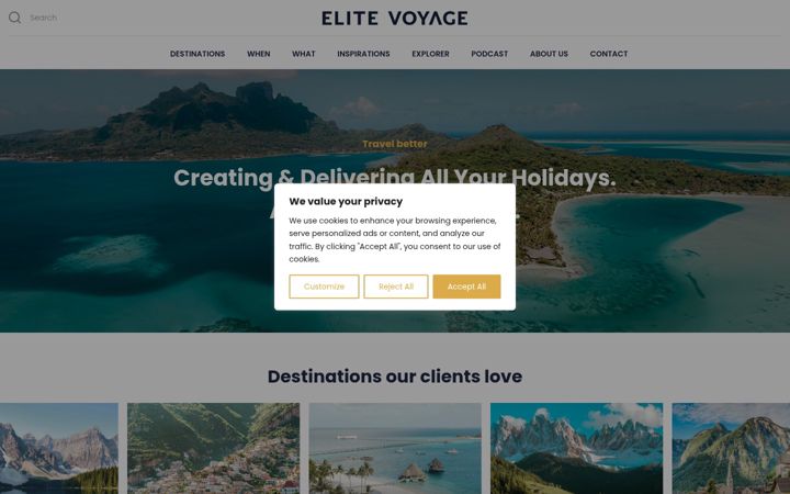 Screenshot of elitevoyage.com
