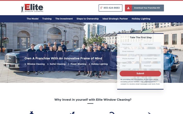 Captură de ecran a elitewindowcleaningfranchise.ca