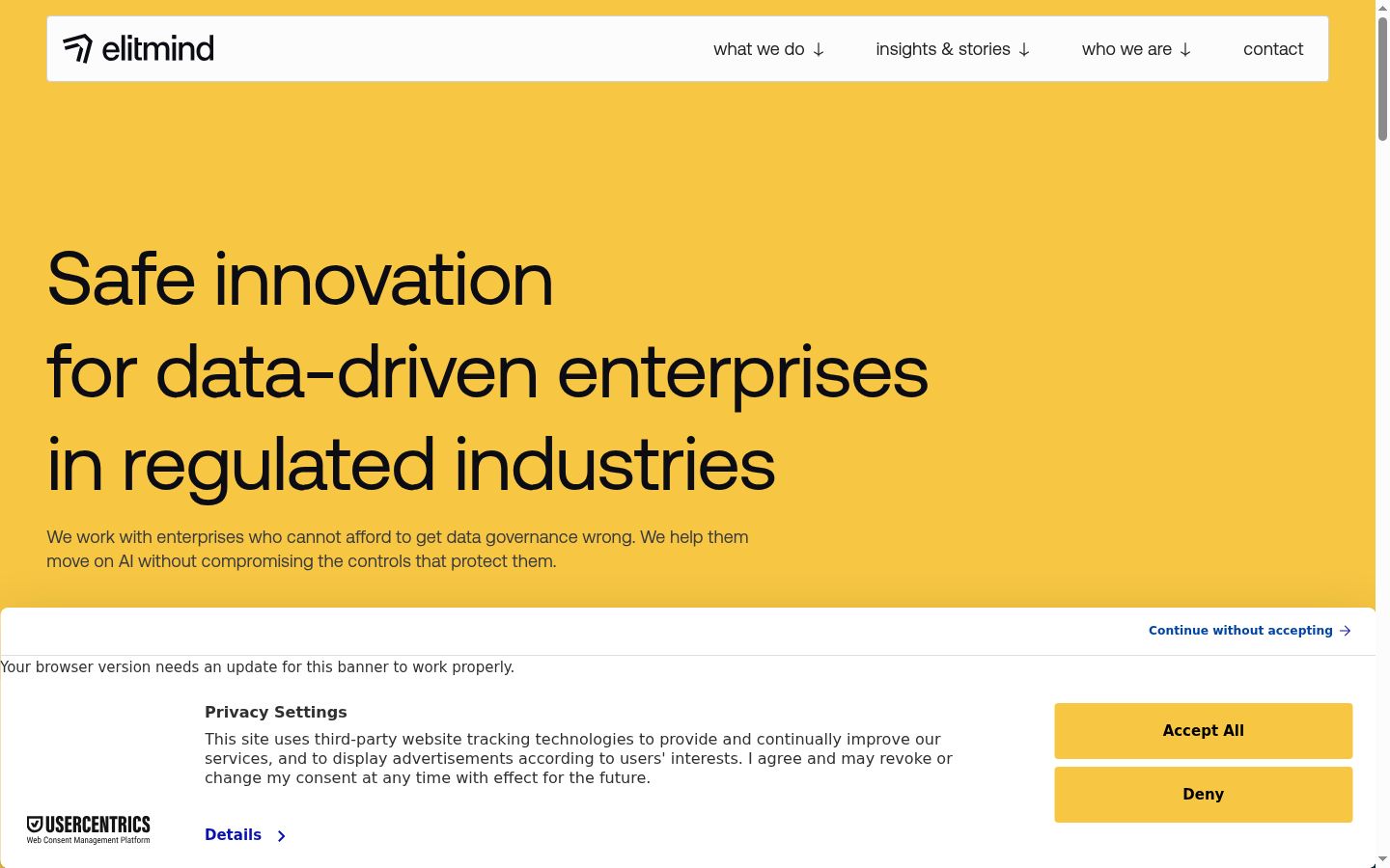 Screenshot of the consent banner shown before any interaction