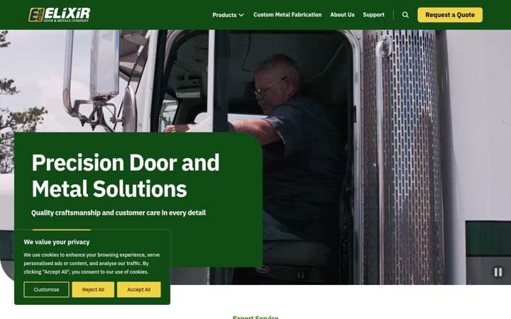 Screenshot of elixirdoorandmetalscompany.com
