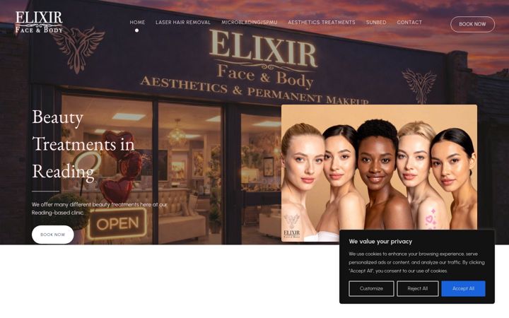 Screenshot of elixirfaceandbody.com