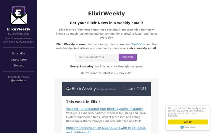 Screenshot of elixirweekly.net