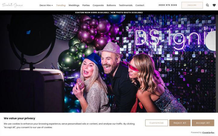Screenshot of elizabethjamesevents.co.uk