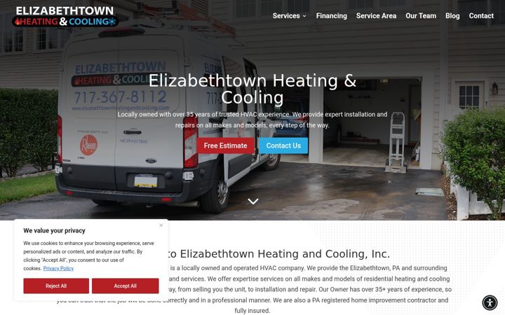 Screenshot of elizabethtownheatingandcooling.com