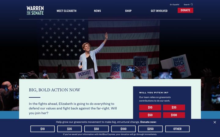 Screenshot of elizabethwarren.com