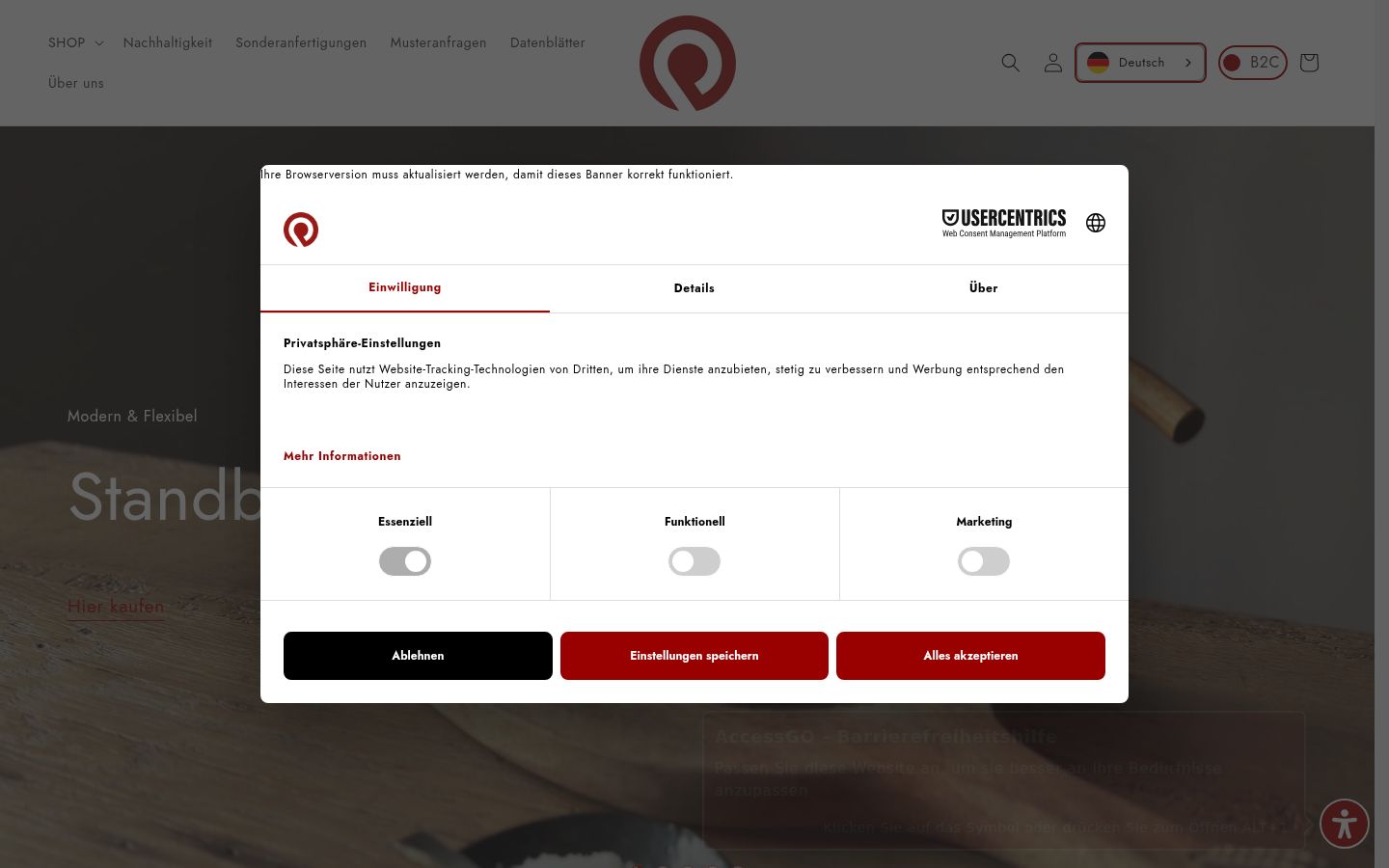 Screenshot des Einwilligungsbanners vor jeglicher Interaktion