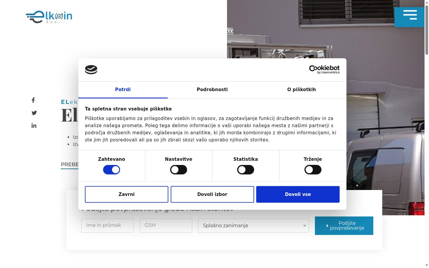 Posnetek zaslona pasice za privolitev, prikazane pred kakršno koli interakcijo