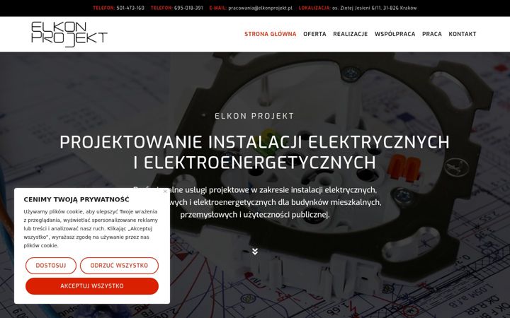 Snímek obrazovky elkonprojekt.pl