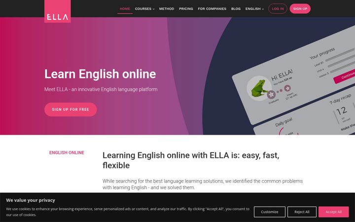 Screenshot of ellalanguage.com