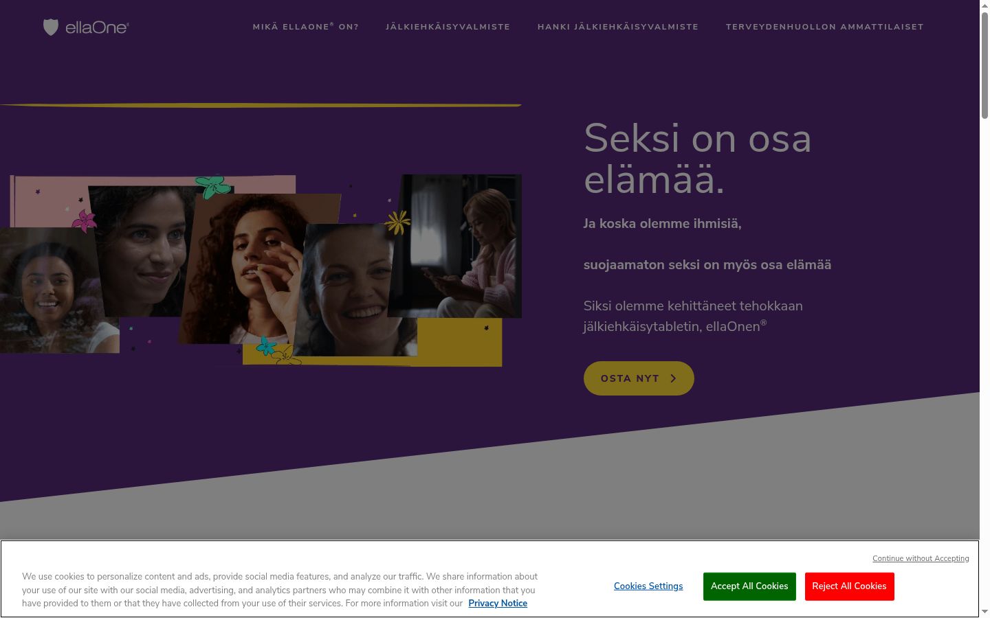 Sutikimo reklamjuostės, rodytos prieš bet kokią sąveiką, ekrano kopija