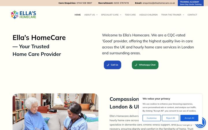 Skärmbild av ellashomecare.co.uk