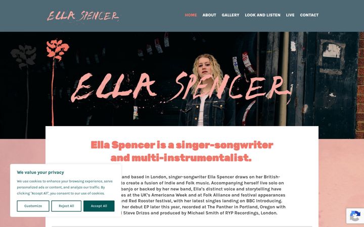 Screenshot of ellaspencermusic.com