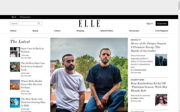 Screenshot of elle.com