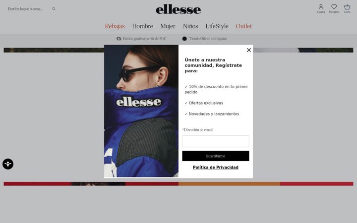 Екранна снимка на ellesse.es