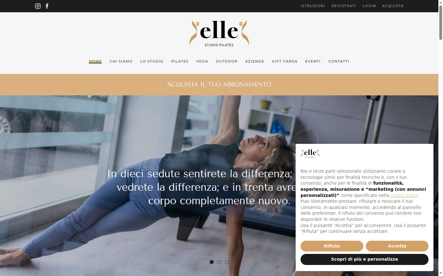 Screenshot del banner di consenso mostrato prima di qualsiasi interazione