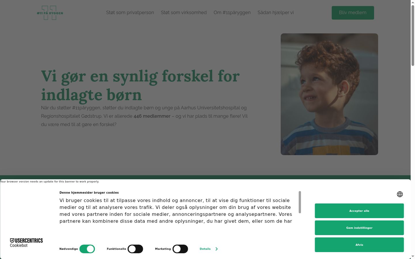 Skærmbillede af samtykkebanneret, som det blev vist før nogen interaktion