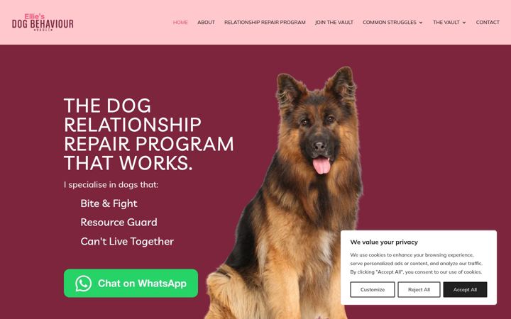 Screenshot von elliesdogbehaviourvault.co.uk