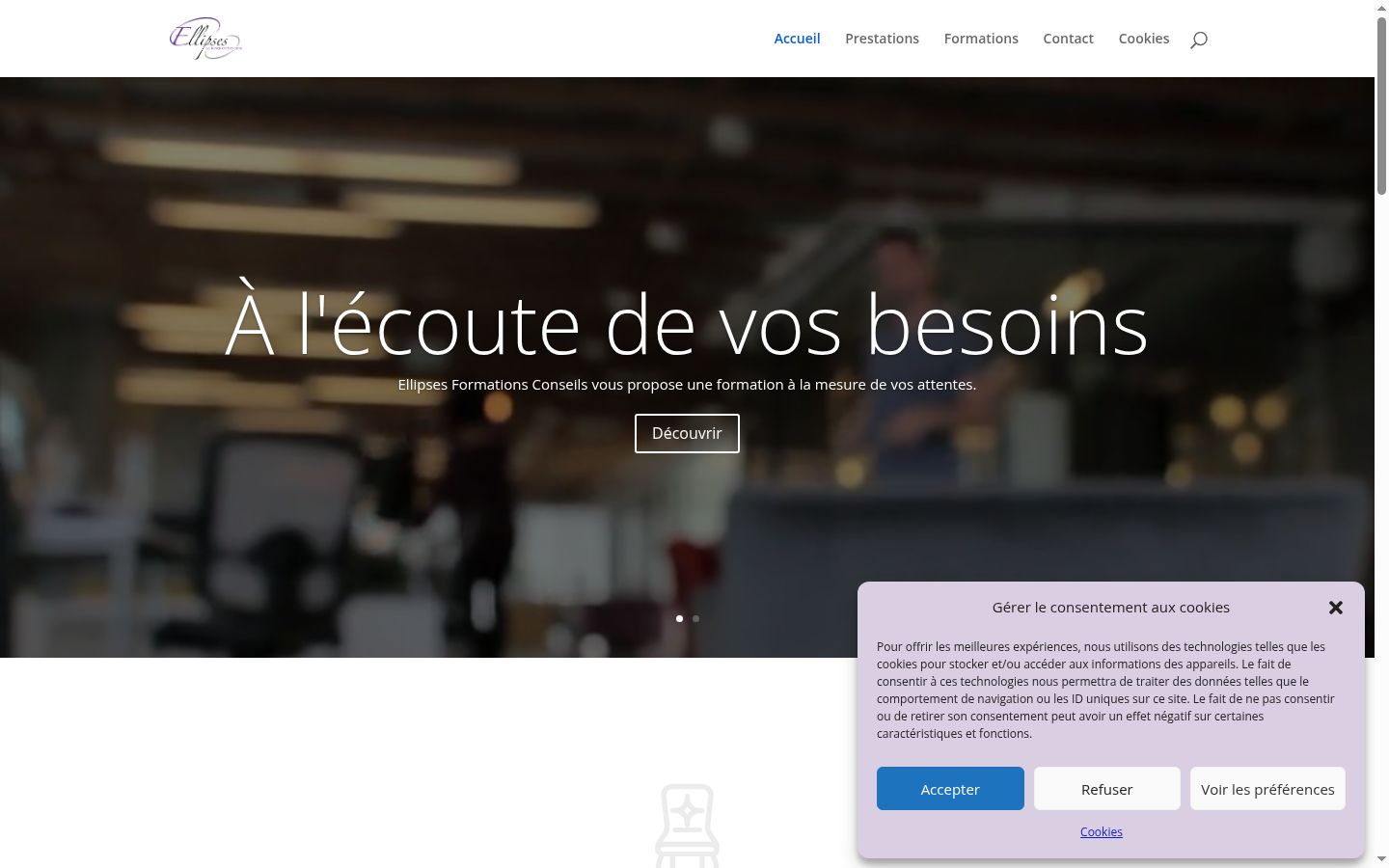 Capture d'écran de la bannière de consentement affichée avant toute interaction