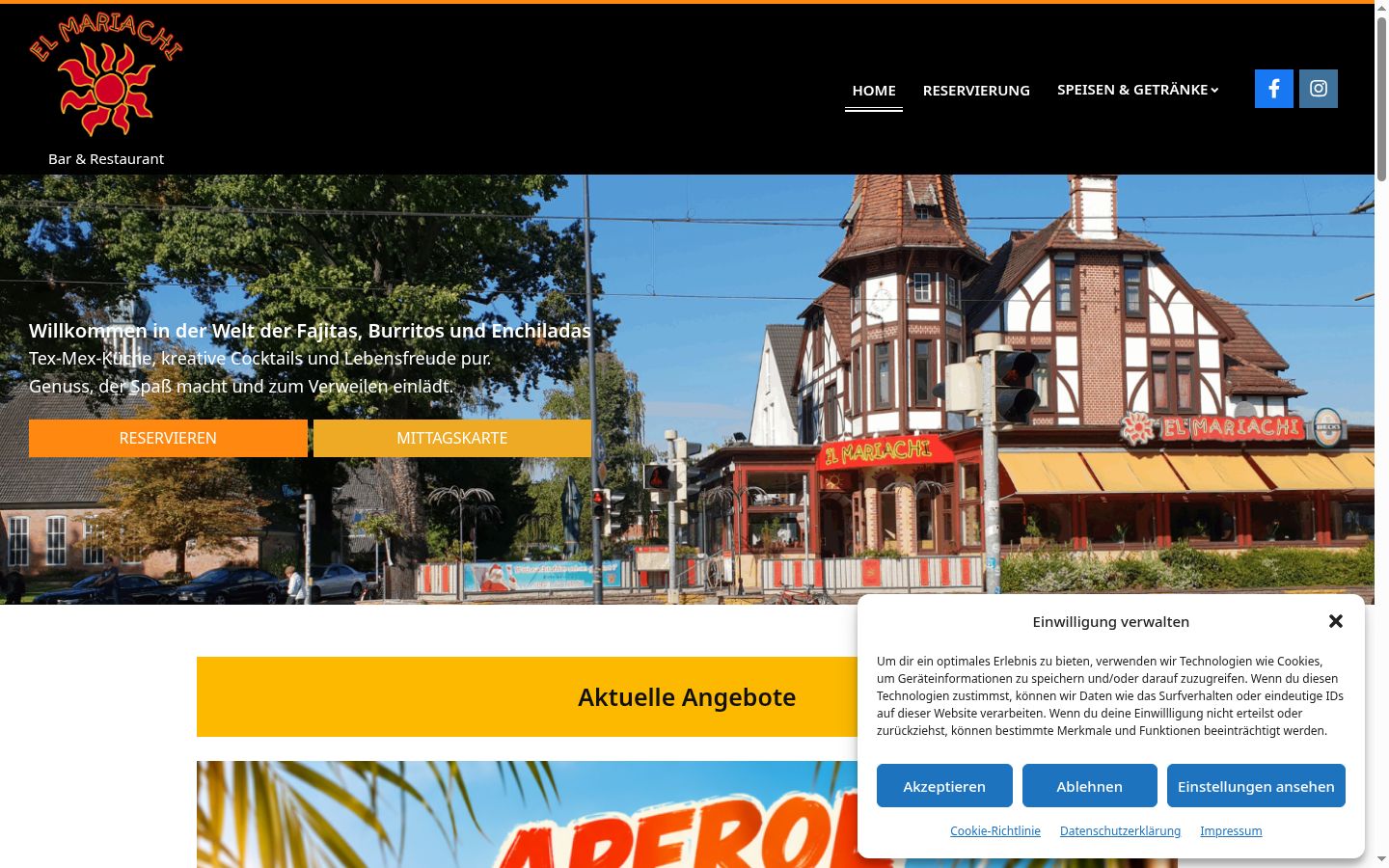 Screenshot des Einwilligungsbanners vor jeglicher Interaktion
