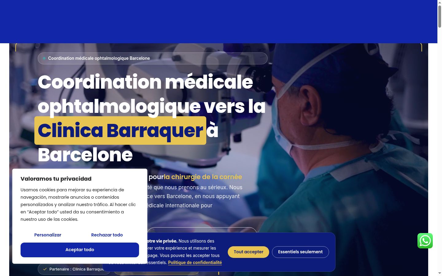 Captura de pantalla del banner de consentimiento mostrado antes de cualquier interacción