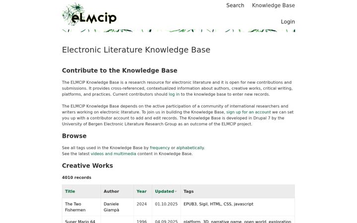 Screenshot di elmcip.net