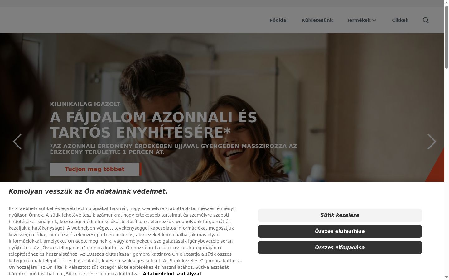 Captura de ecrã do banner de consentimento apresentado antes de qualquer interação