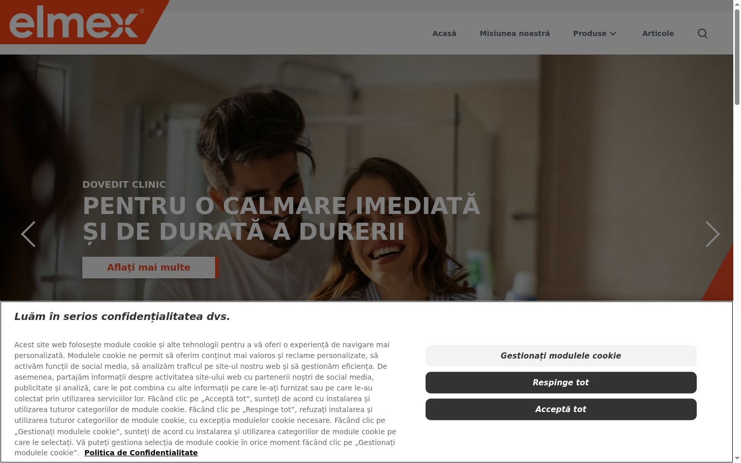 Captura de ecrã do banner de consentimento apresentado antes de qualquer interação