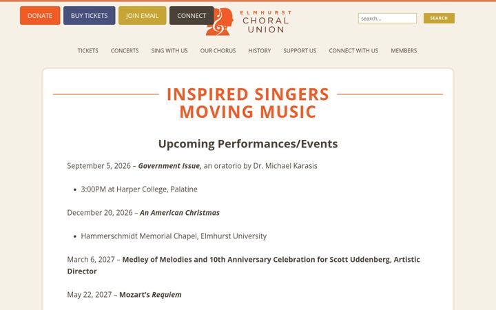 Snimka zaslona za elmhurstchoralunion.org
