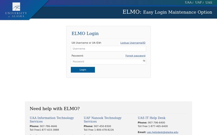 Screenshot of elmo.alaska.edu