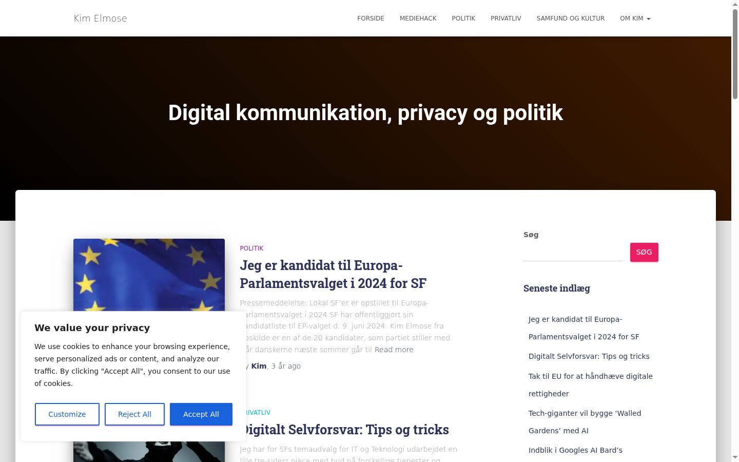 Screenshot del banner di consenso mostrato prima di qualsiasi interazione