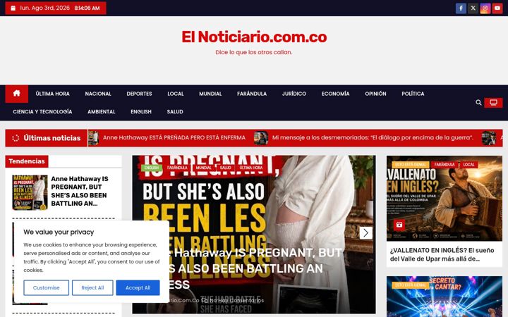 Screenshot stránky elnoticiario.com.co