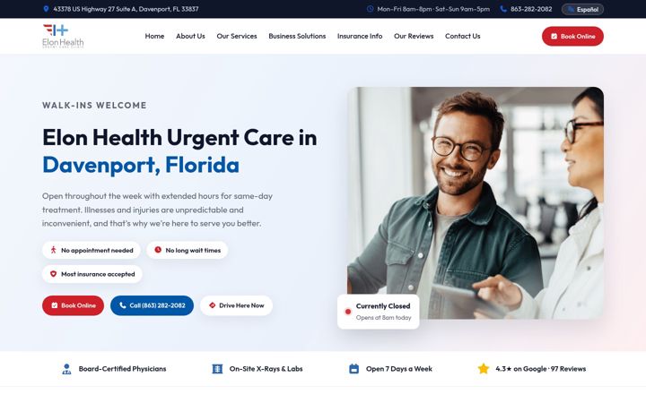 Screenshot of elonhealthurgentcare.com