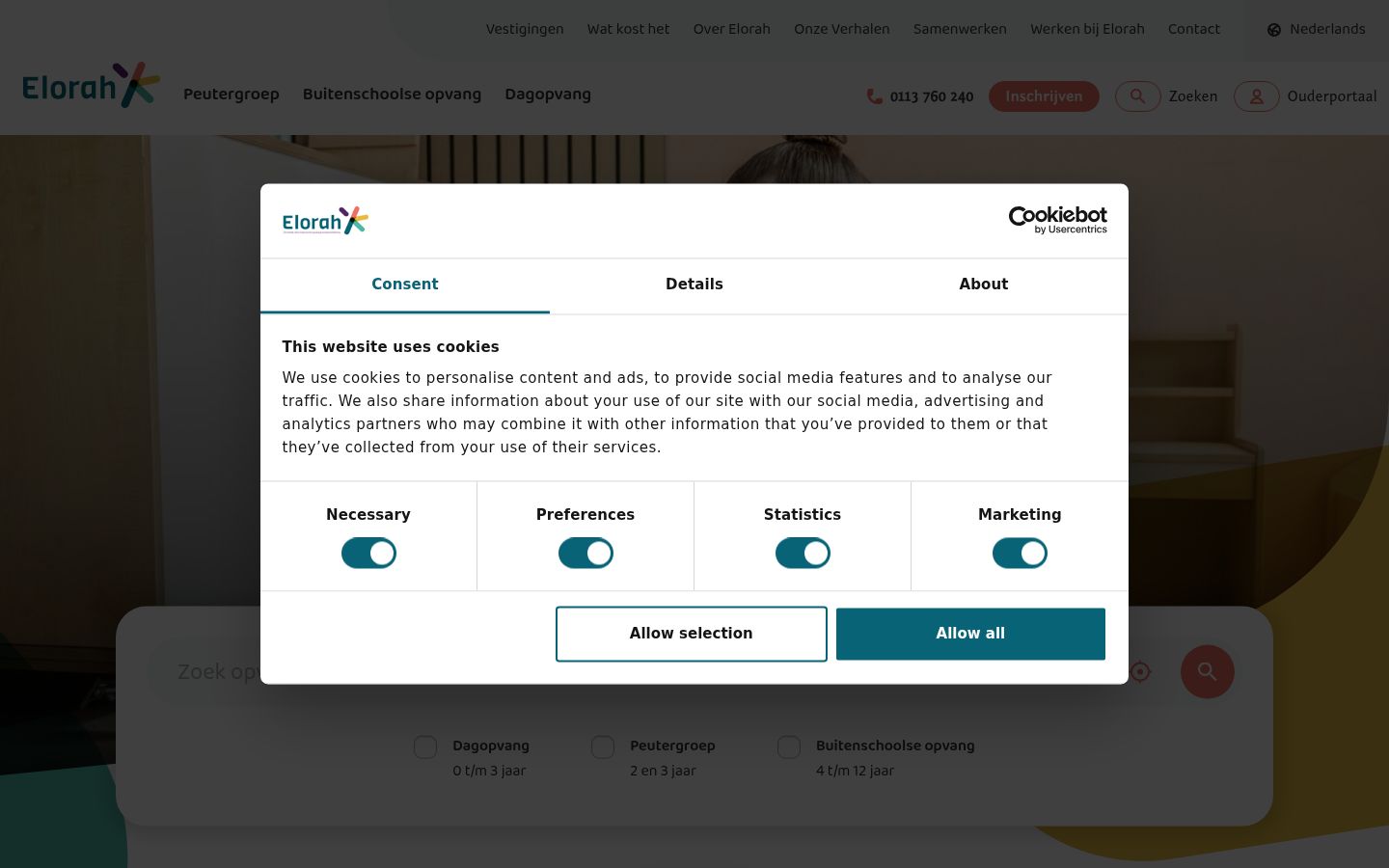 Screenshot del banner di consenso mostrato prima di qualsiasi interazione