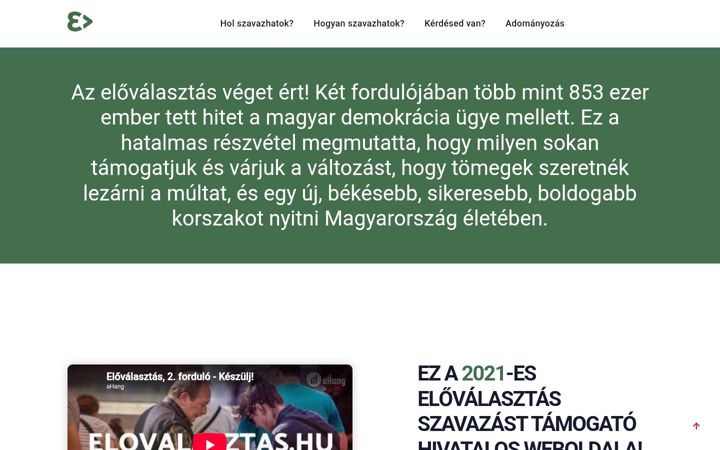 Snímek obrazovky elovalasztas.hu