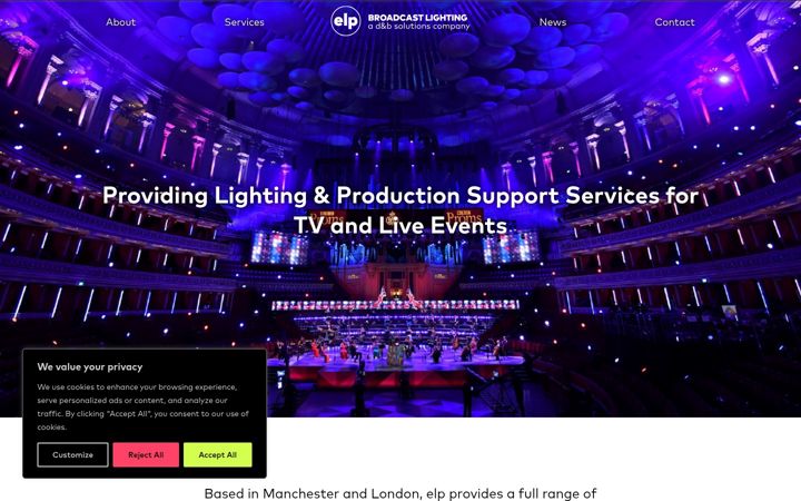 Screenshot of elpbroadcastlighting.com
