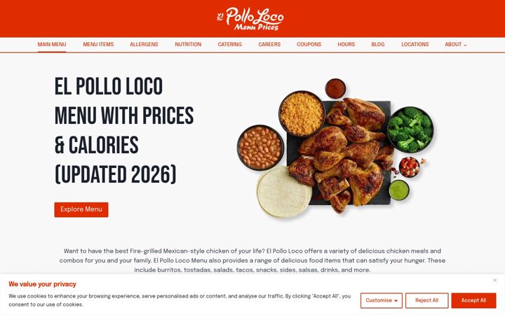Screenshot of elpollolocomenuprices.com