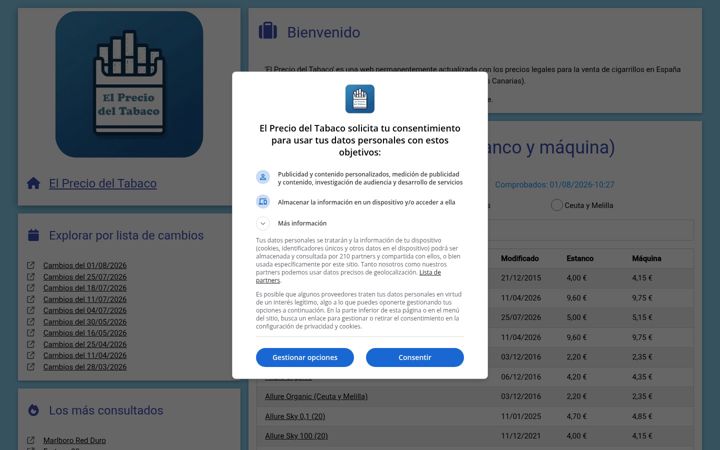 Screenshot of elpreciodeltabaco.com